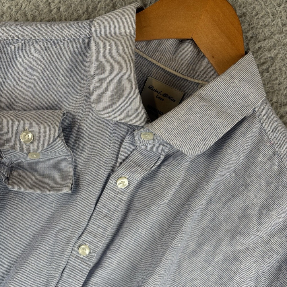 Baird McNutt‎ Linen Blend Shirt Mens Large Blue White Stripe Slim Fit Murano